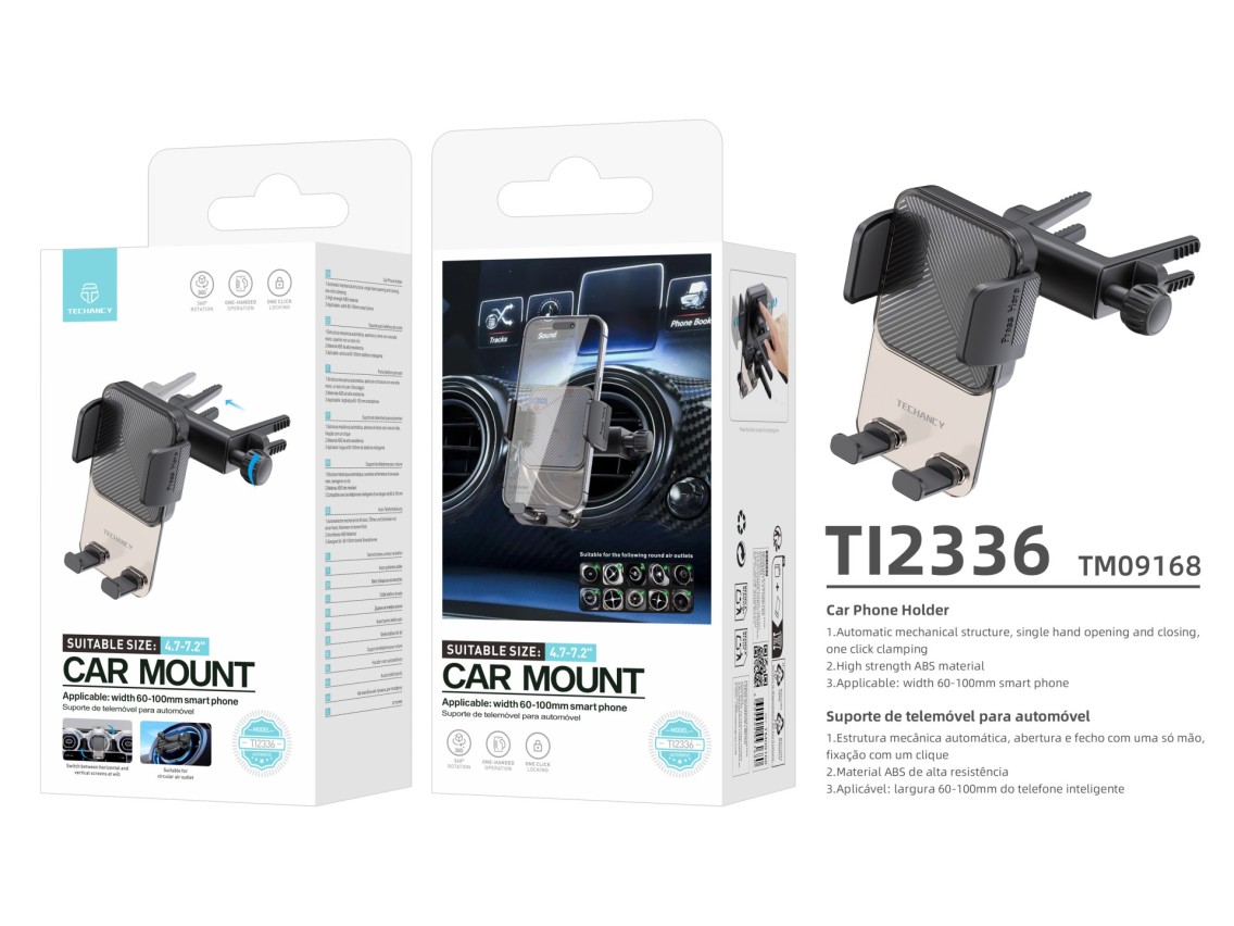 Techancy Suporte para TelemOvel de Saída de Ar Redonda TI2336, Operação com Uma Mão, ABS de Alta Res