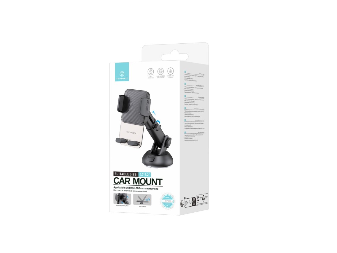 Techancy TI2337 Suction Cup Phone Holder, One-Hand Operation, High-Strength ABS, for 4.7"-7.2" Smart