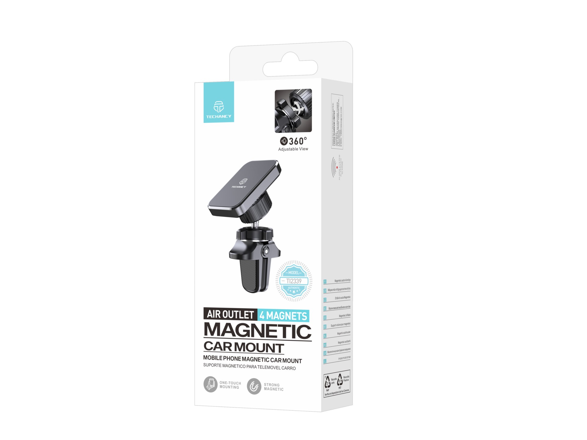 Techancy Suporte carro magnetico TI2339 encaixe grelha 360 graus 4 imas forte estavel antideslizante
