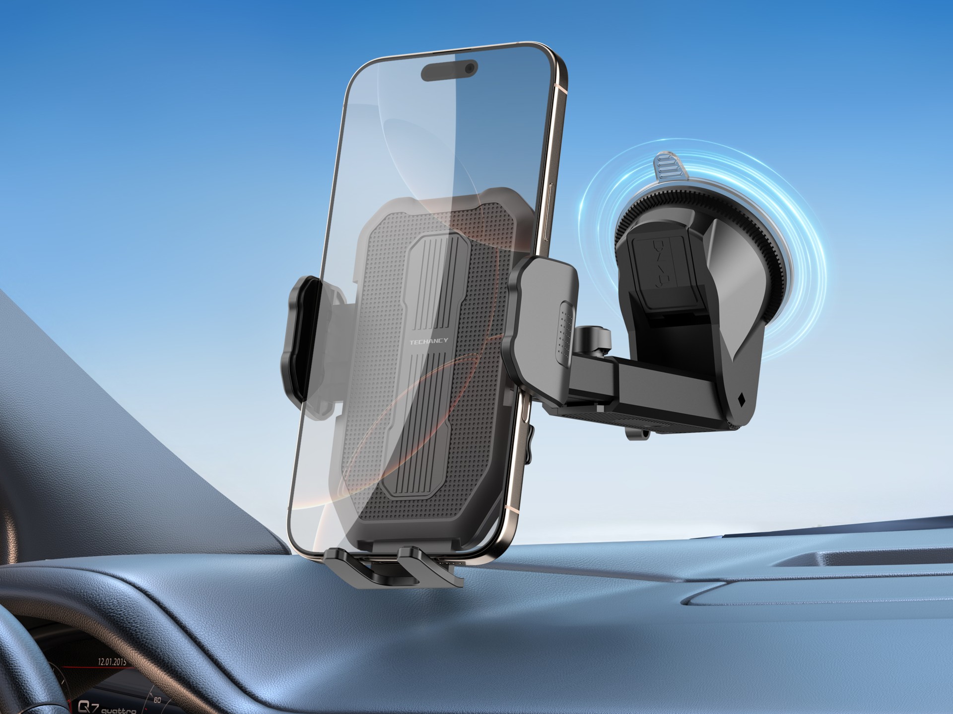 Techancy suporte de telemovel para carro TI2340 Base de sucção Compativel com 4.5-7.2 pol Preto