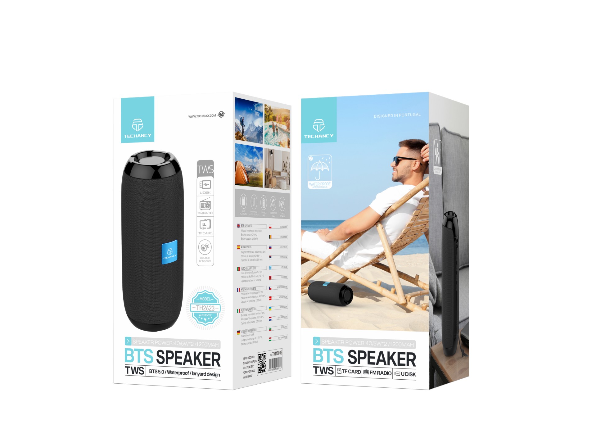 Techancy Bluetooth Audio Black TH2623, 5w*2 Speakers, Built-in Battery, Supports Wireless 5.0/TF/U D