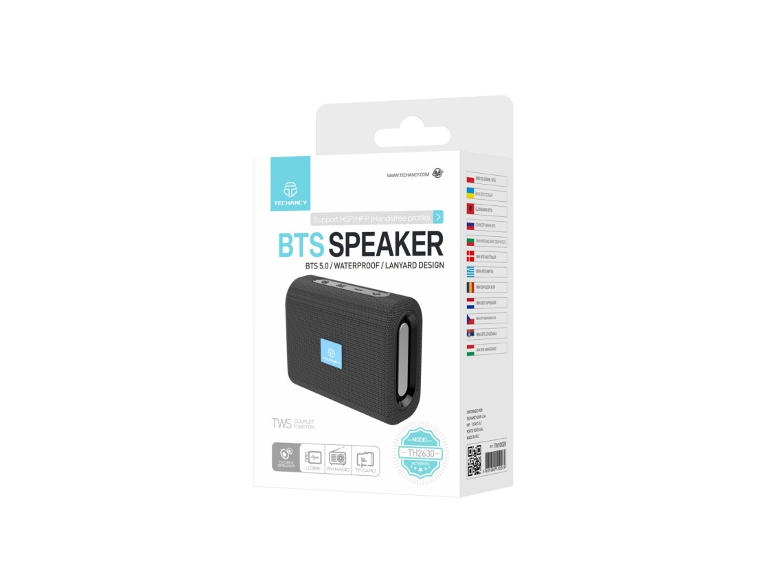 Techancy Mini Wireless Speaker Black TH2630, Built-in Battery Playback, Bluetooth 5.0 Connectivity,