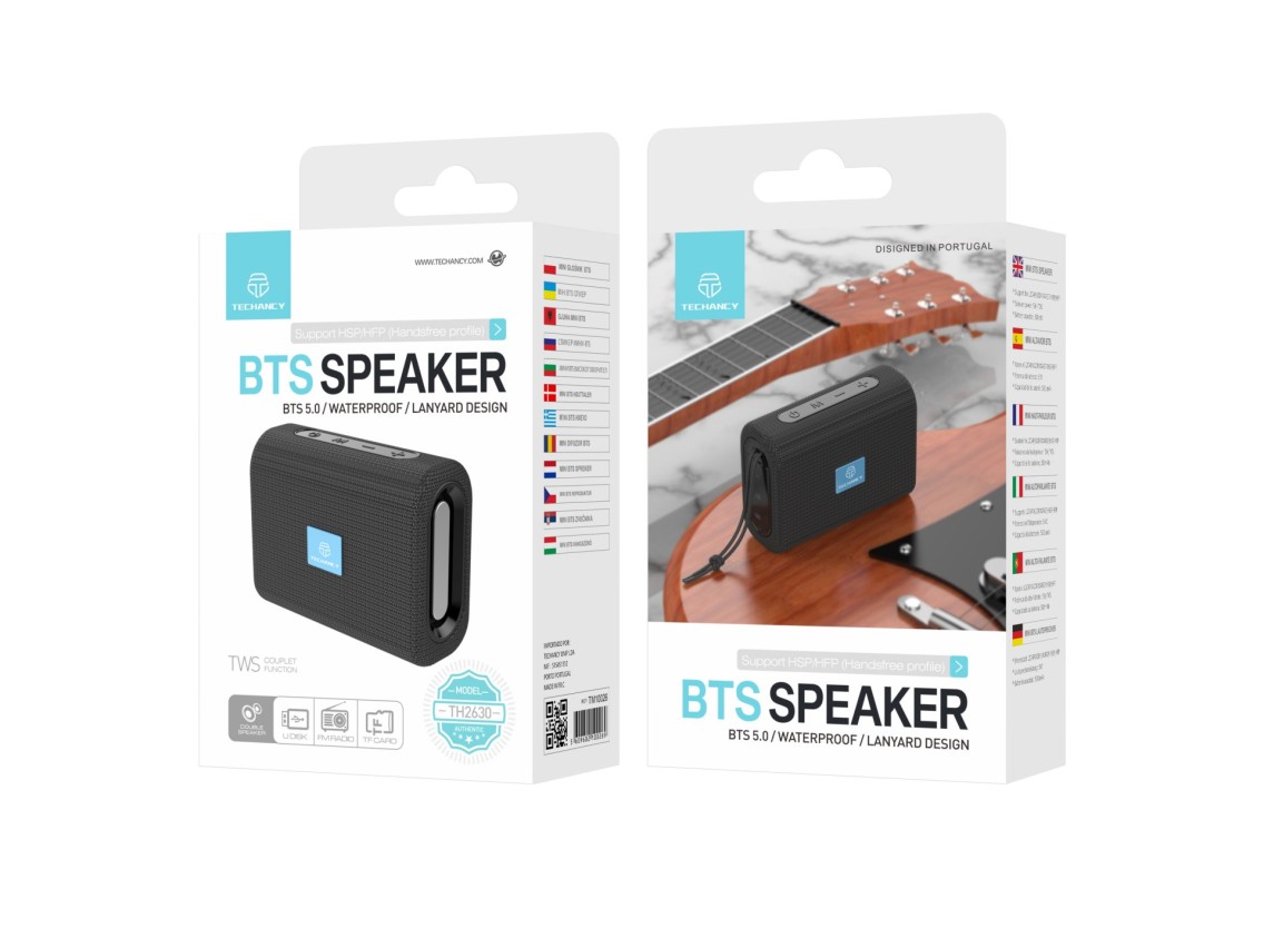 Techancy Mini Wireless Speaker Black TH2630, Built-in Battery Playback, Bluetooth 5.0 Connectivity,