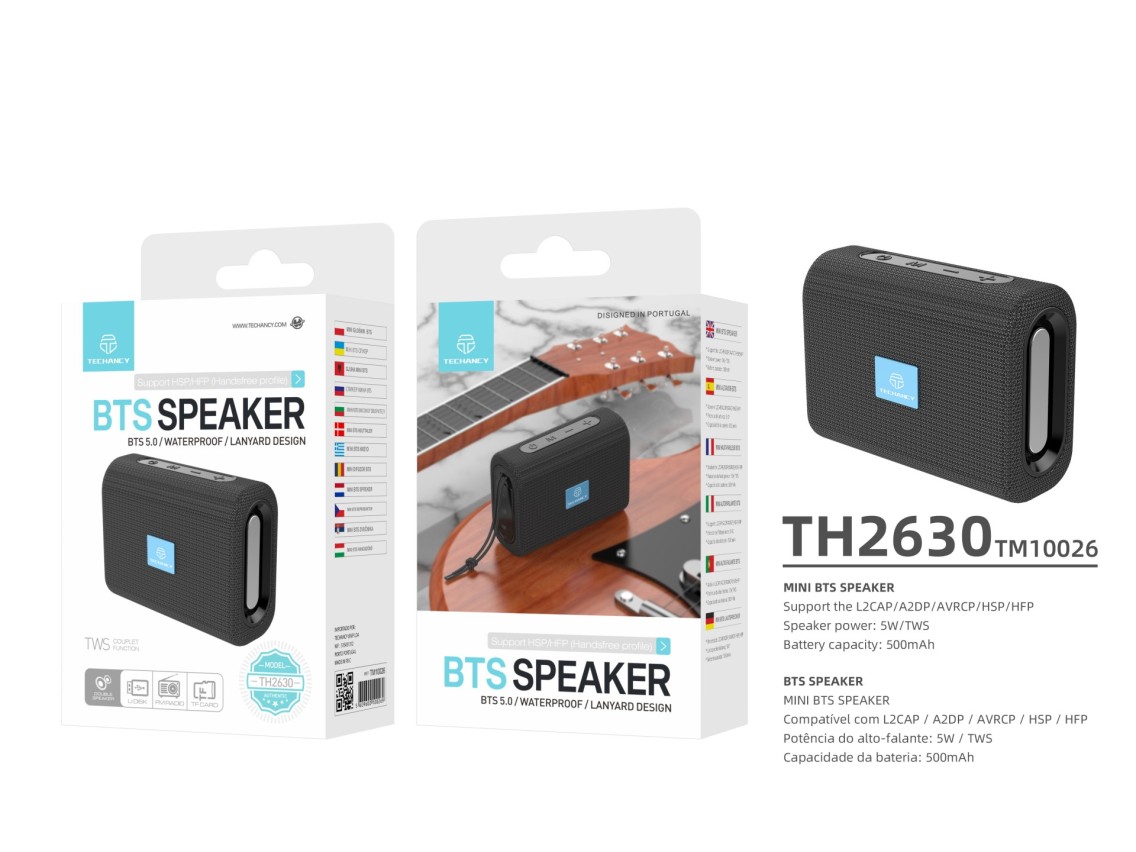 Techancy Mini Wireless Speaker Black TH2630, Built-in Battery Playback, Bluetooth 5.0 Connectivity,