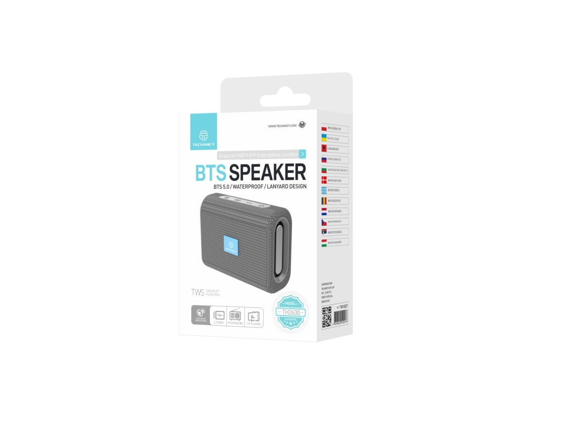 Techancy TH2630 Mini Wireless Speaker Gray, Built-in Battery Playback, Bluetooth 5.0 Connectivity, T