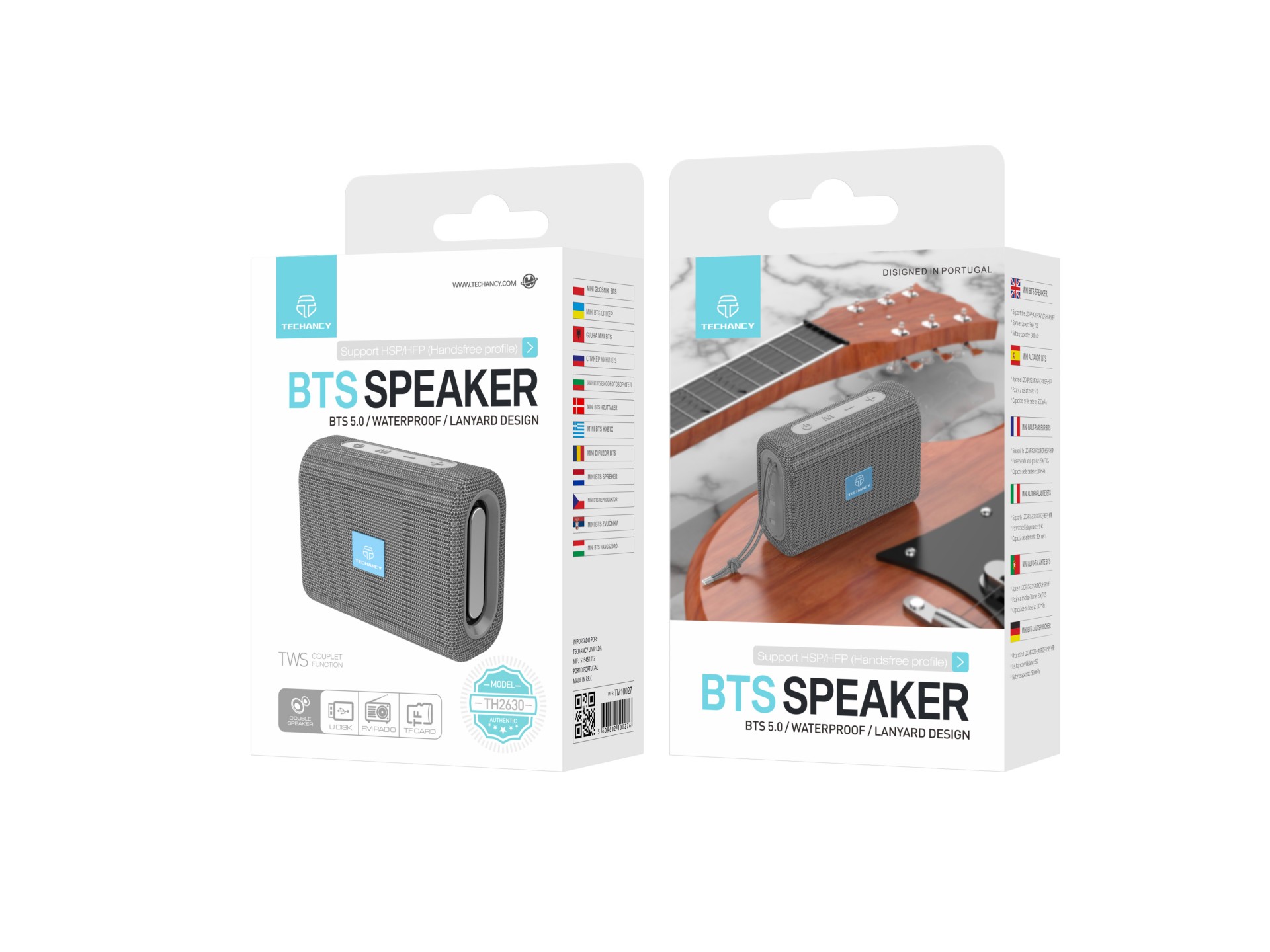 Techancy TH2630 Mini Wireless Speaker Gray, Built-in Battery Playback, Bluetooth 5.0 Connectivity, T