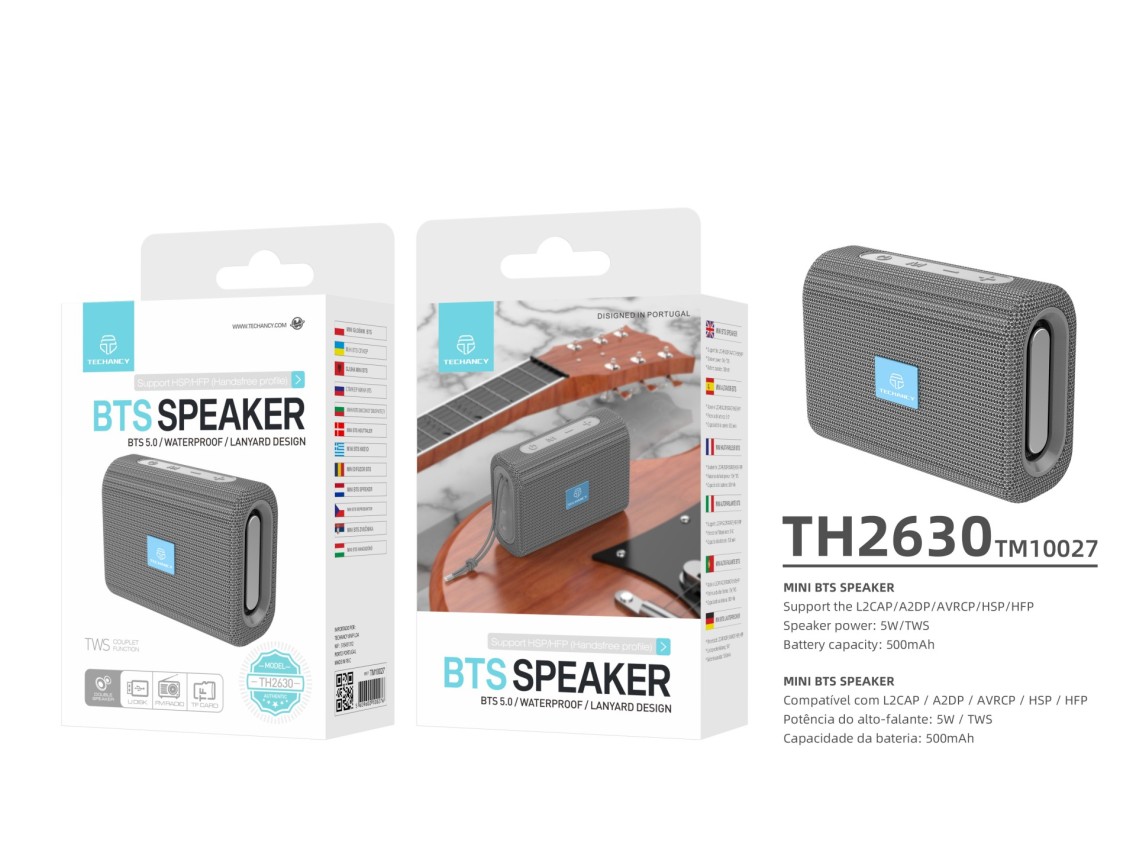 Techancy TH2630 Mini Wireless Speaker Gray, Built-in Battery Playback, Bluetooth 5.0 Connectivity, T