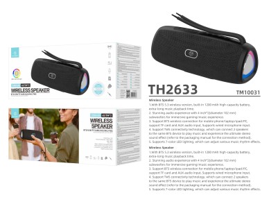 Altavoz Bluetooth inalámbrico Techancy versión 5.3TH2633, compatible con TWS/TF/AUX, luz a Altavoz Bluetooth inalámbrico Techancy versión 5.3TH2633, compatible con TWS/TF/AUX, luz a