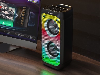 Techancy TH2637 Wireless Bluetooth Speaker, 2*4 Inch Speaker, TWS Stereo Sound, Led Light Rhythms,