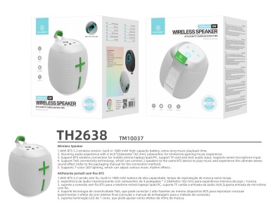 Altavoz Bluetooth inalámbrico Techancy TH2638 versión 5.3, compatible con TWS/TF/AUX, luz 