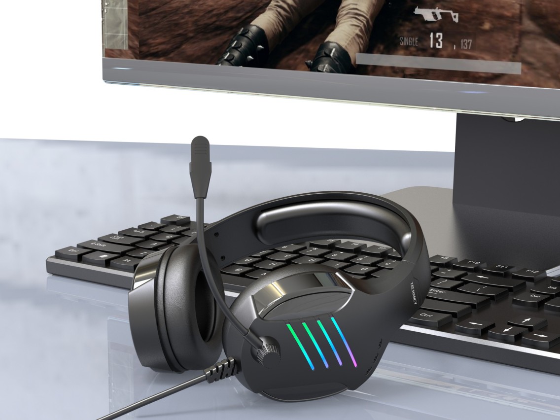 Techancy TH5230 Stereo Gaming Headphones, 3.5mm+USB Interface for PC, Soft Leather Covering, Plug an