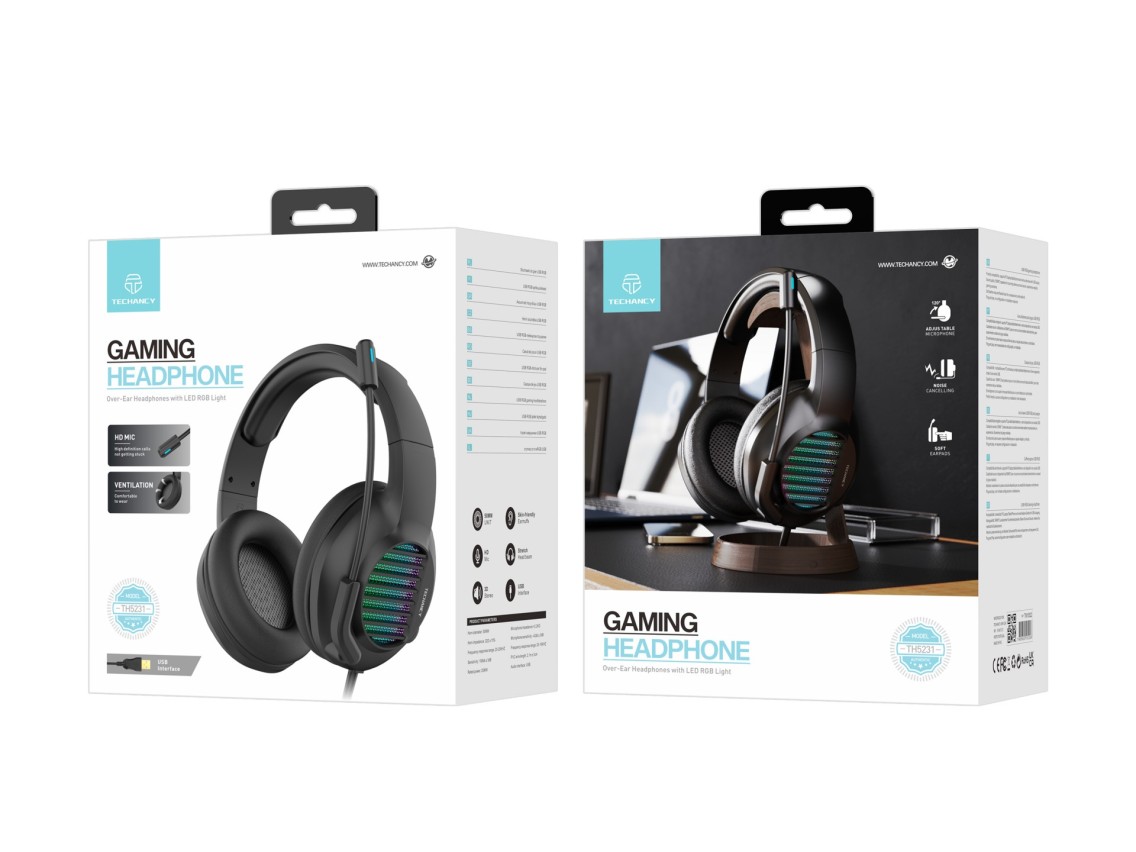 Techancy TH5231 Stereo Gaming Headphones, USB Port Input for PC, Soft Leather Covering, Plug and Pla