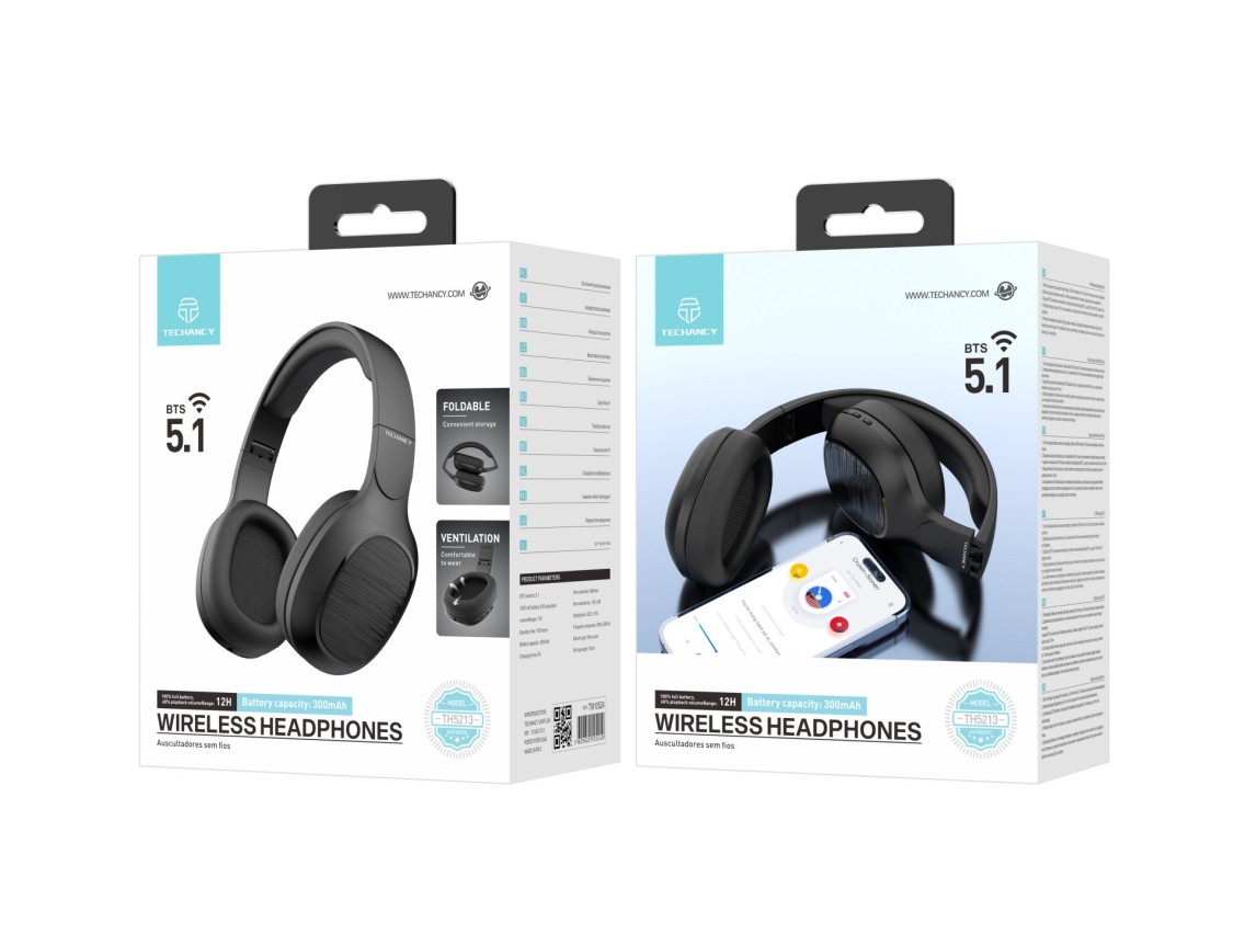 Techancy Wireless Headphones TH5213, 12h Music Playback, Stereo Effect, Foldable Design, Comfortable