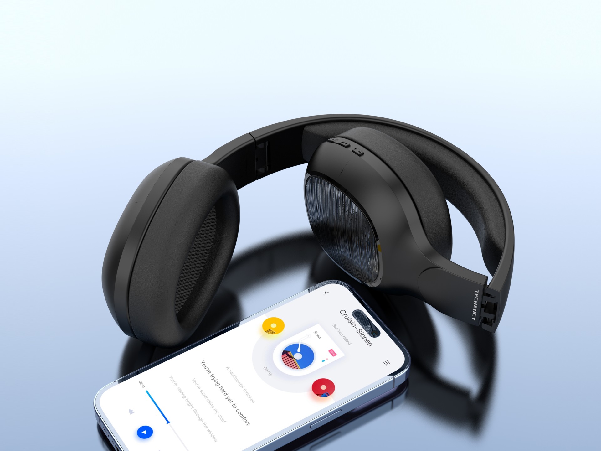 Techancy Auscultadores Sem Fios TH5213, Reprodução De Música 12h, Efeito Estéreo, Design Dobrável, C