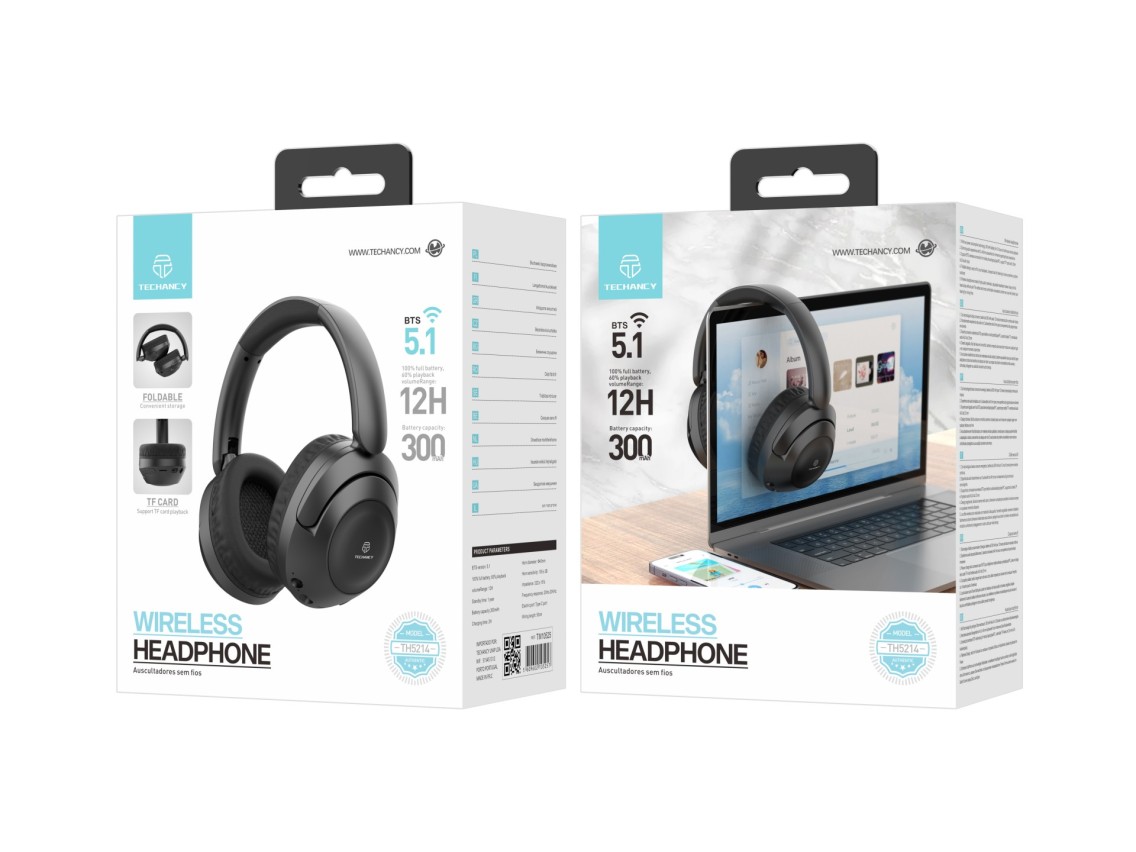 Techancy Wireless Headphones TH5214, 12h Music Playback, Stereo Effect, Foldable Design, Comfortable