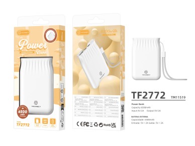 Techancy 6500mah Power Bank Branco TF2772,Carregamento De Telemóvel/Tablet Compatível Com 2A, Techancy 6500mah Power Bank Branco TF2772,Carregamento De Telemóvel/Tablet Compatível Com 2A,