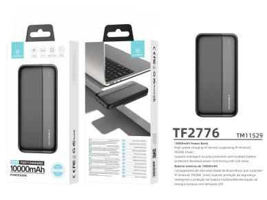 Banco de energía Techancy 10000mah Negro TF2776, Carga rápida Pd20w para teléfonos in