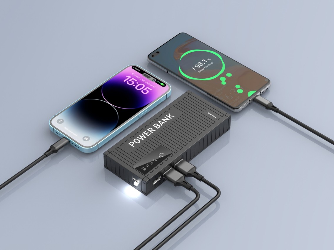Banco de energía Techancy 5000mah Negro TF2780 - Carga rápida 2A, 3 salidas USB para tel