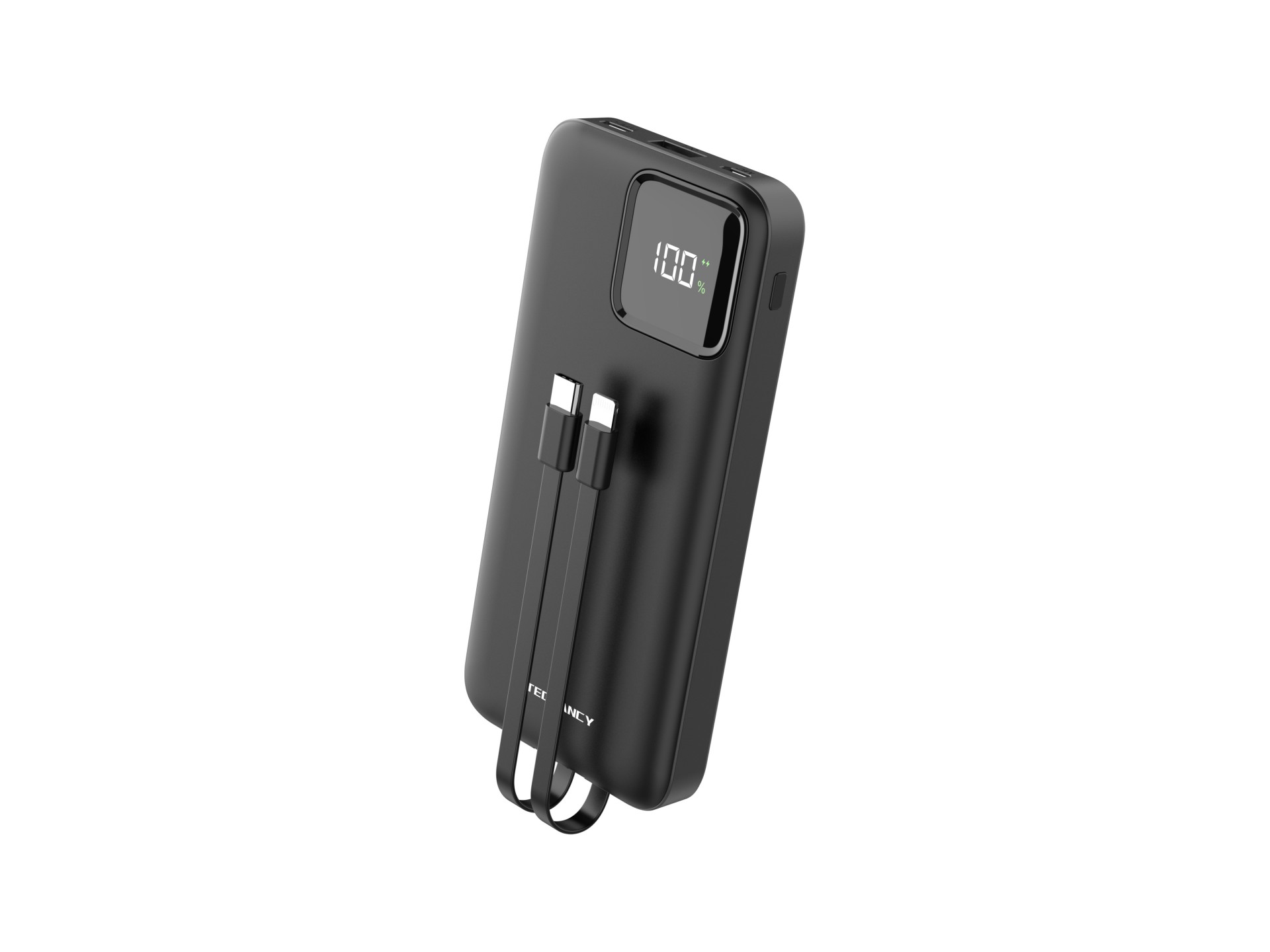Techancy Mobile Power 10000mah 2.4a Charging TF2783, 2-in-1 USB C+IP Charging Cable, Digital Power D