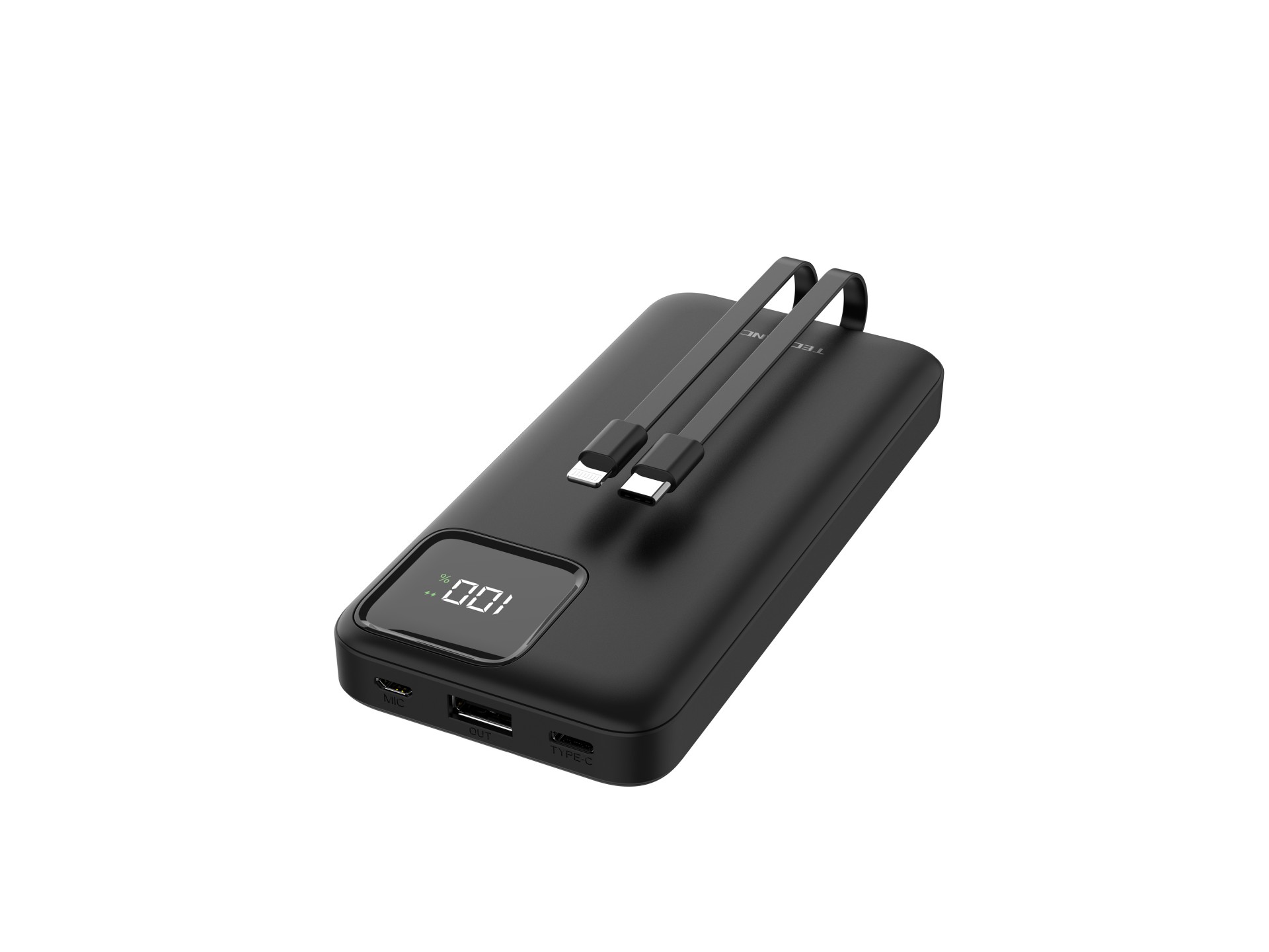 Techancy Mobile Power 10000mah 2.4a Charging TF2783, 2-in-1 USB C+IP Charging Cable, Digital Power D
