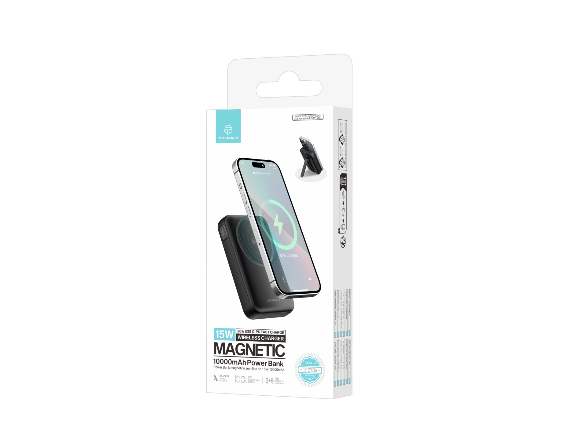 Techancy Magnetic Power Bank TF2786 10000mAh Fast Wireless Charging 15W PD 20W Compatible with MagSa