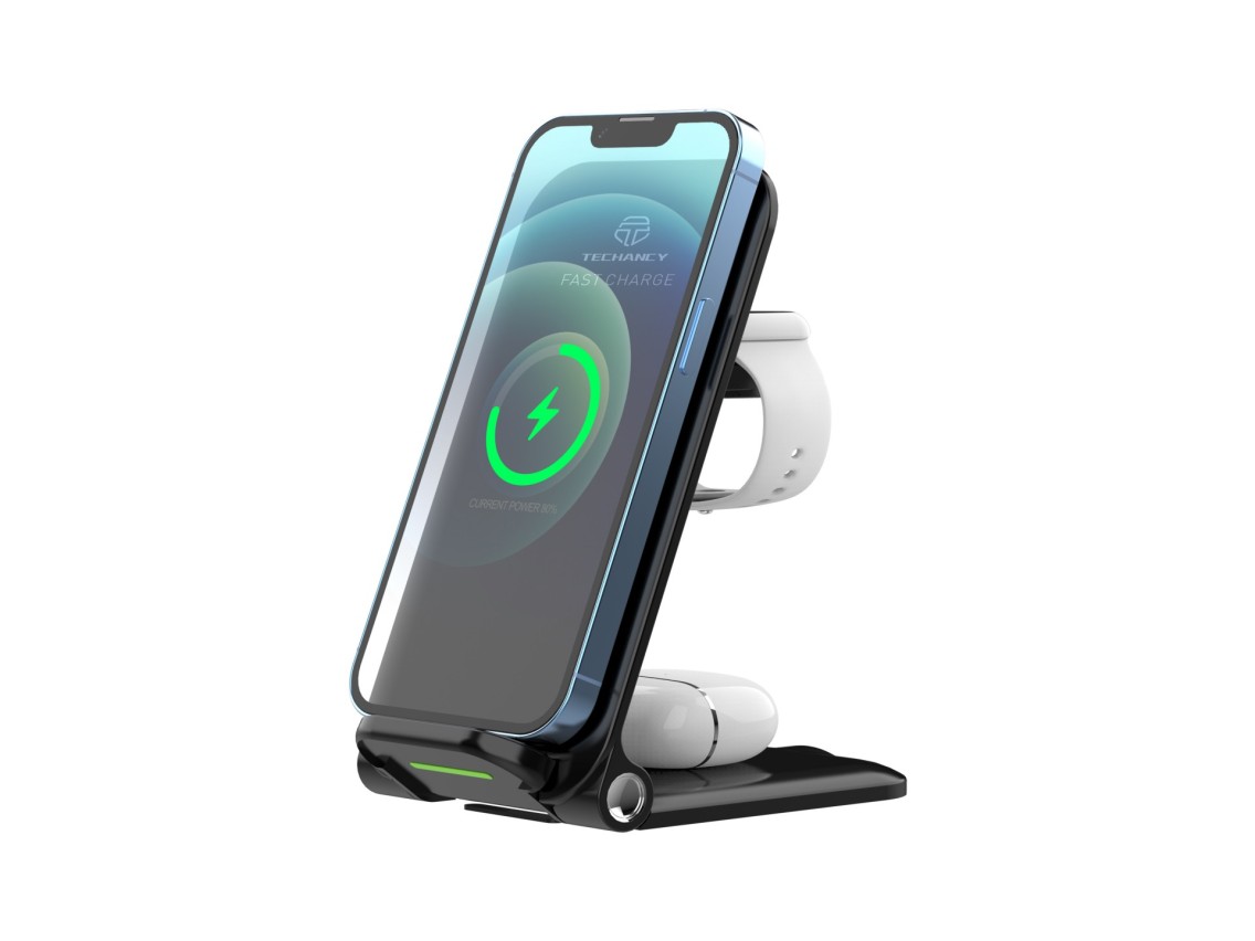 Techancy 3-in-1 Wireless Charger TF2791, 15W Foldable Charging Dock, Compatible with iPhone and Appl