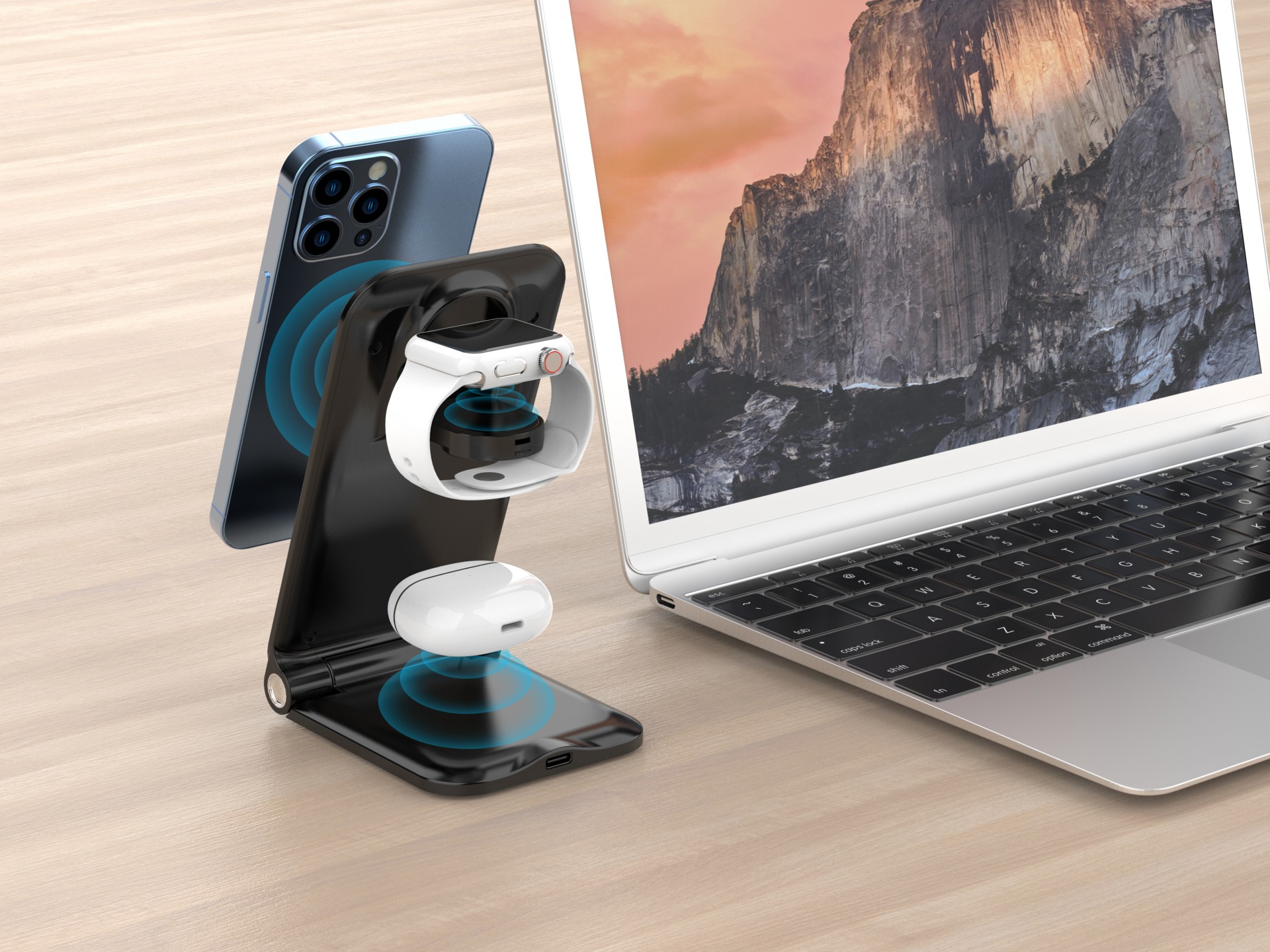 Techancy 3-in-1 Wireless Charger TF2791, 15W Foldable Charging Dock, Compatible with iPhone and Appl