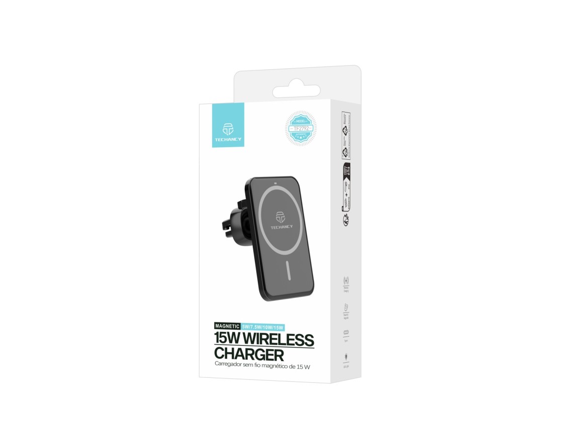 Techancy Carregador Magn�tico Sem Fios TF2792, 15w, Preto, Compat�vel Com Iphone 12 E Superiores, Co
