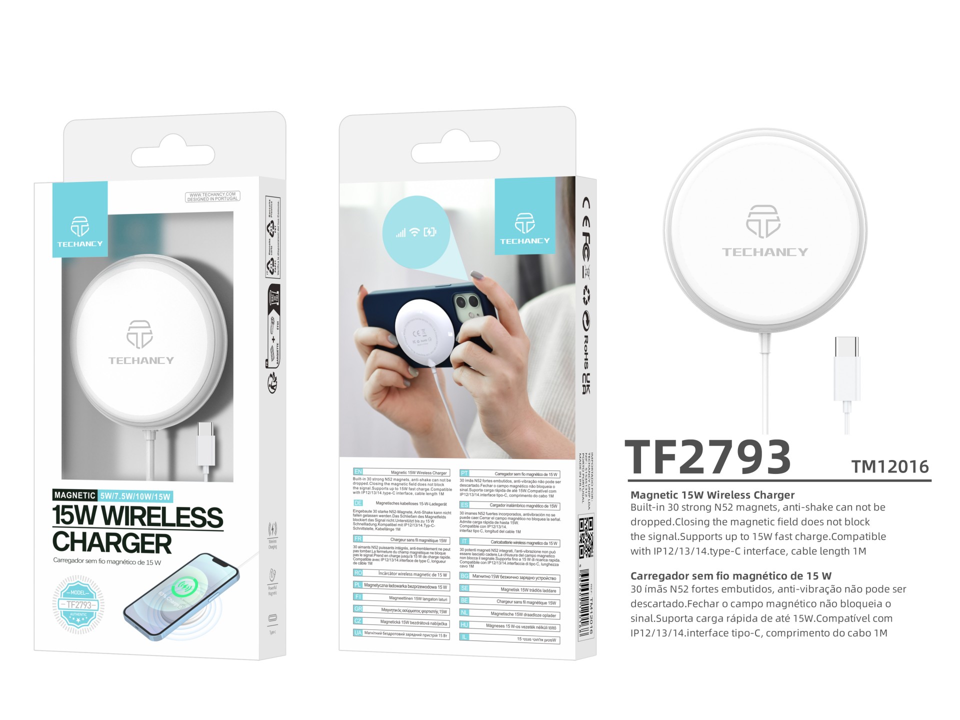 Techancy 15W Magnetic Wireless Charger TF2793, Compatible with iPhone 12 and Above, Magsafe Compatib