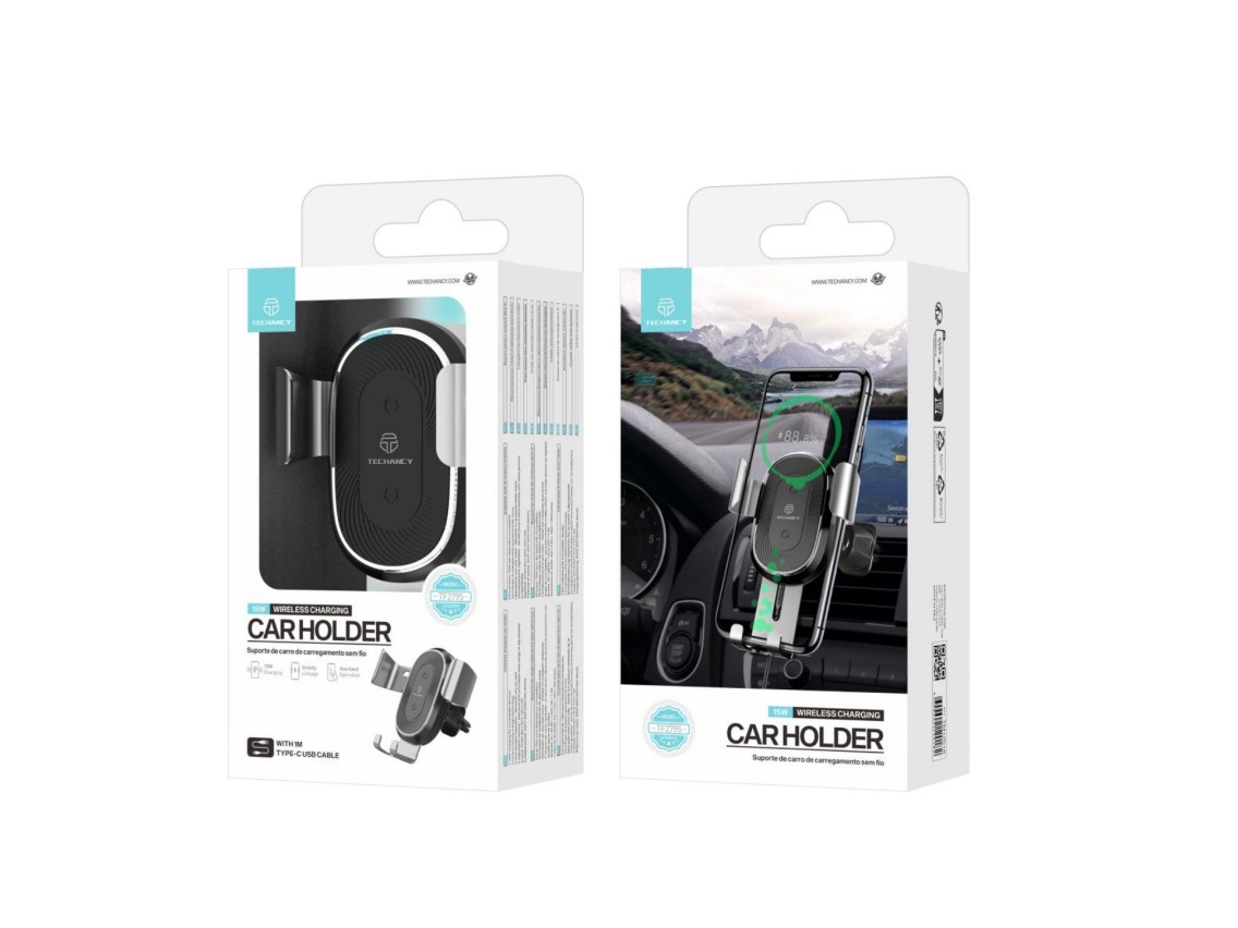 Techancy Suporte Para Telemóvel De Automóvel Com Carregamento Sem Fios TF2795, Carregamento De 15 W,