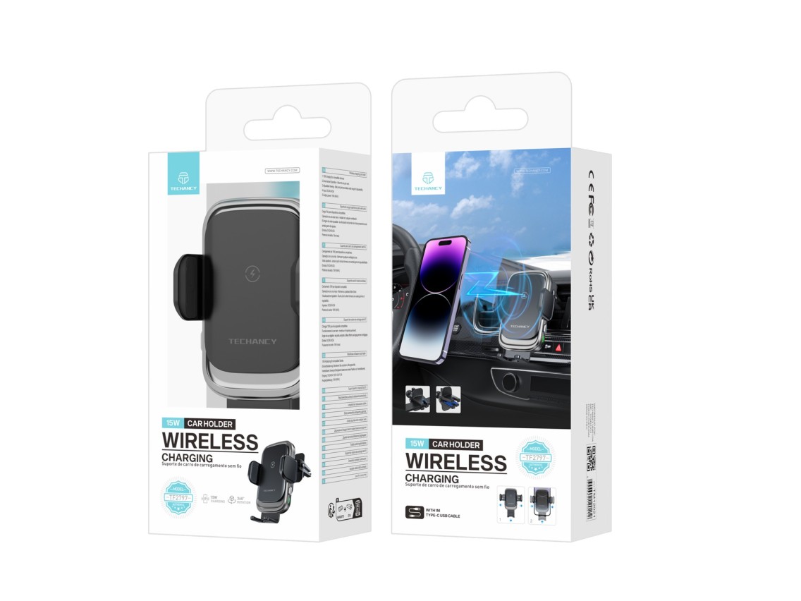 Techancy Suporte Para Carregador Sem Fios Para Autom�vel TF2797, Carregamento Sem Fios De 15 W, Aber