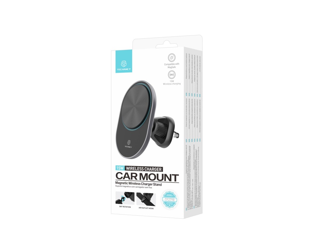 Techancy Suporte Magnético Para Telemóvel Com Carregador Sem Fios TF2798 Preto, Compatível Com Magsa