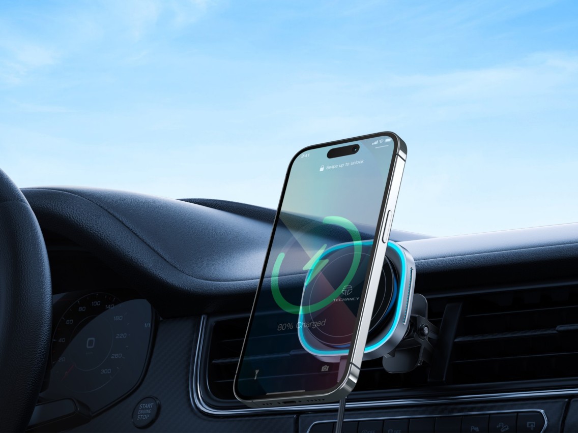 Techancy TF2825 Magnetic Stand, 15W Wireless Charger, MagSafe Compatible, LED, Fast Charging