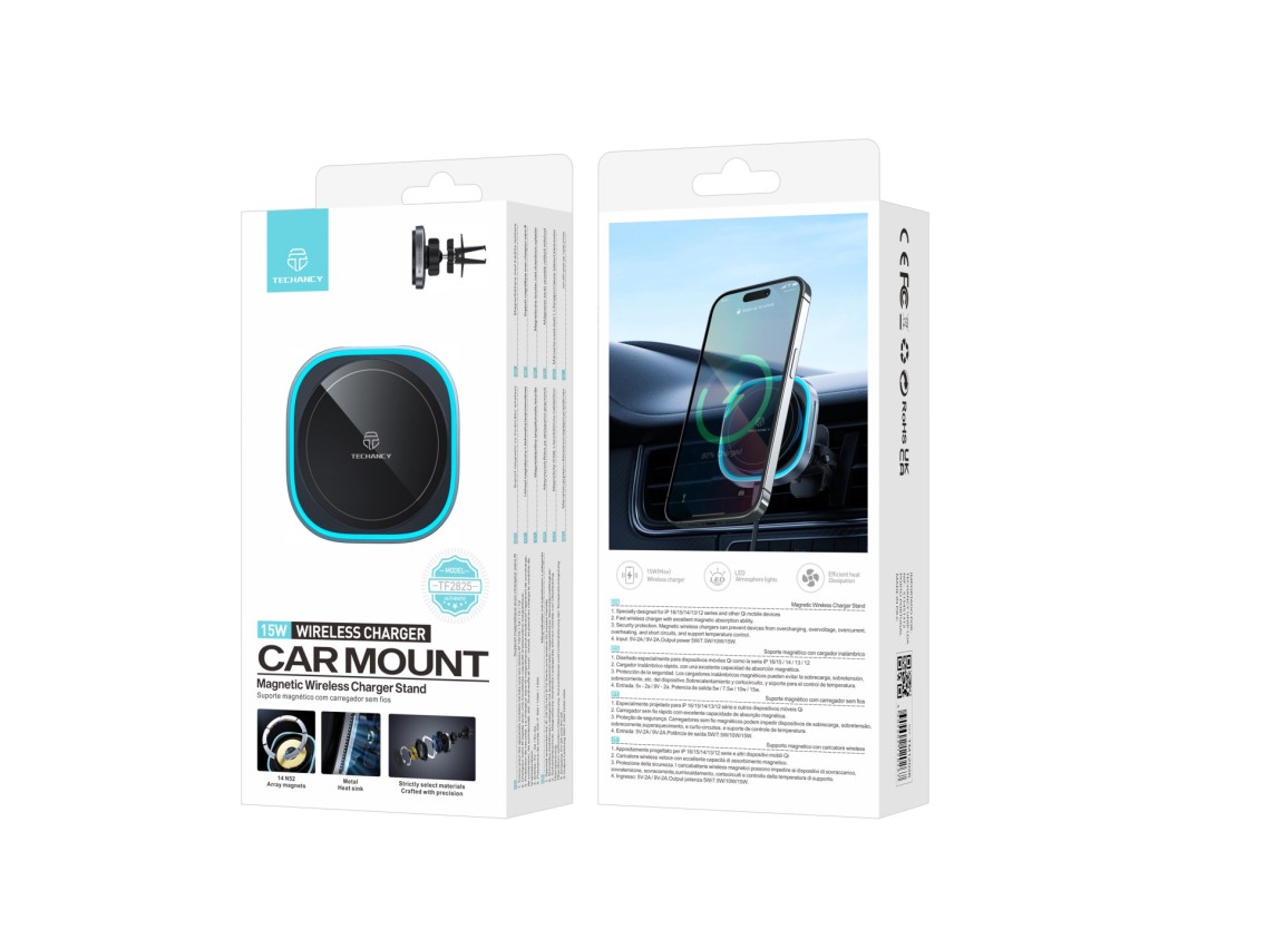 Techancy TF2825 Magnetic Stand, 15W Wireless Charger, MagSafe Compatible, LED, Fast Charging