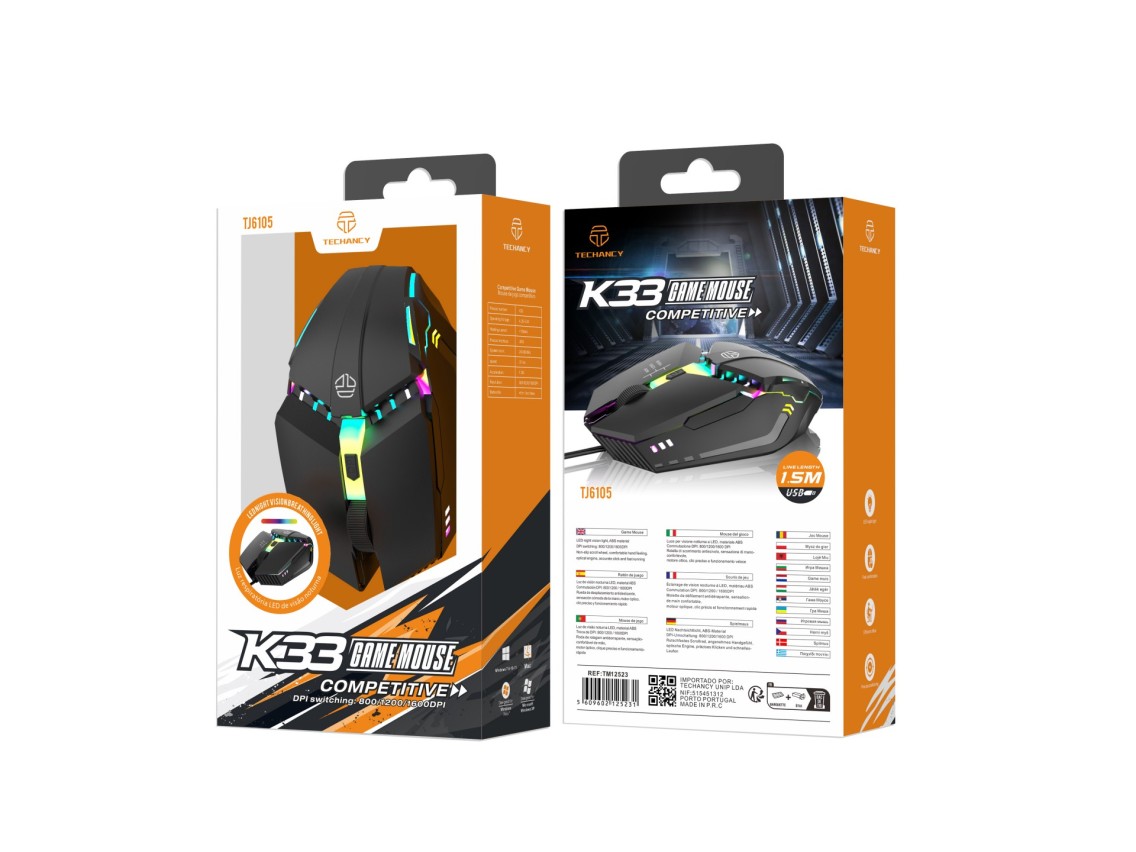Techancy Gaming Mouse TJ6105, 1.5m, With LED, 3-Speed DPI Switching, Non-Slip Scroll Wheel