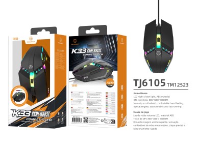 Techancy Gaming Mouse TJ6105, 1.5m, With LED, 3-Speed DPI Switching, Non-Slip Scroll Wheel