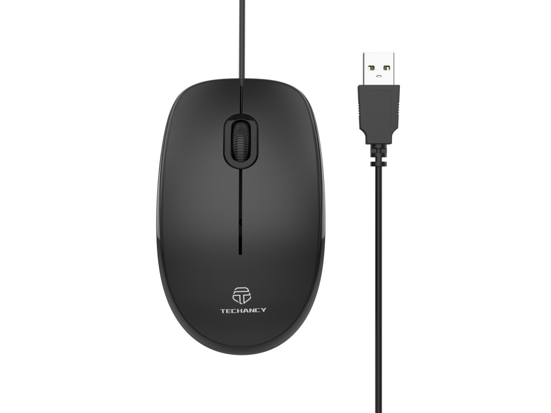Techancy Wired USB Mouse Black TJ6109, 1.35 M Plug And Play, 1000 dpi, Ergonomic Design of Non-Slip