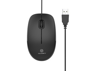 Ratón USB con cable Techancy negro TJ6109, 1,35 M Plug and Play, 1000 dpi, diseño ergon