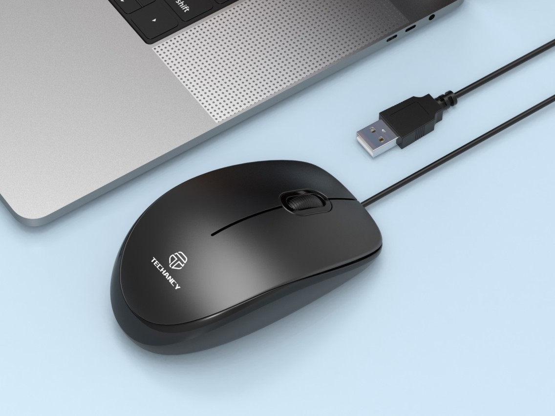 Techancy Wired USB Mouse Black TJ6109, 1.35 M Plug And Play, 1000 dpi, Ergonomic Design of Non-Slip