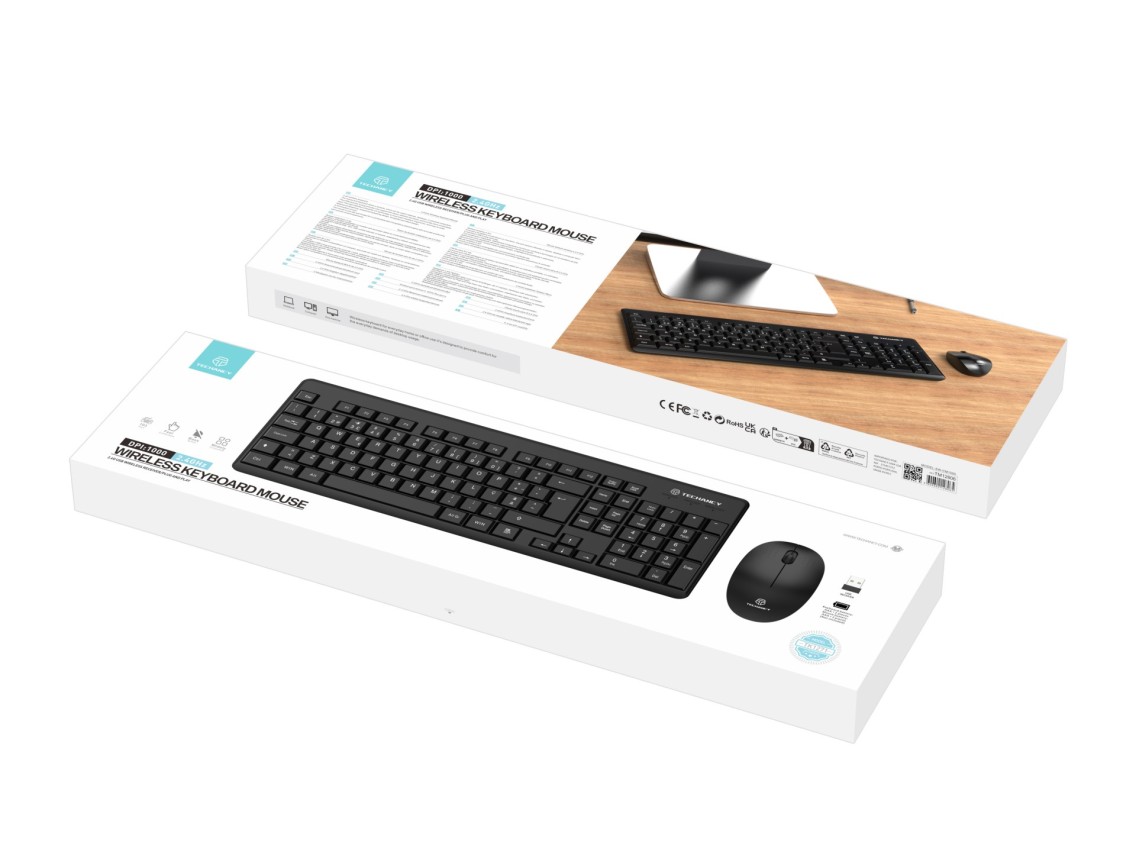 Techancy Kit De Teclado E Rato Sem Fios 2.4g Preto TK1271, Teclas Em Português + Inglês, Teclas De S