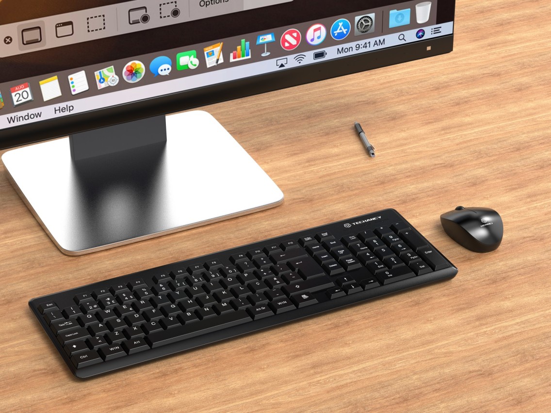 Techancy Kit De Teclado E Rato Sem Fios 2.4g Preto TK1271, Teclas Em Português + Inglês, Teclas De S