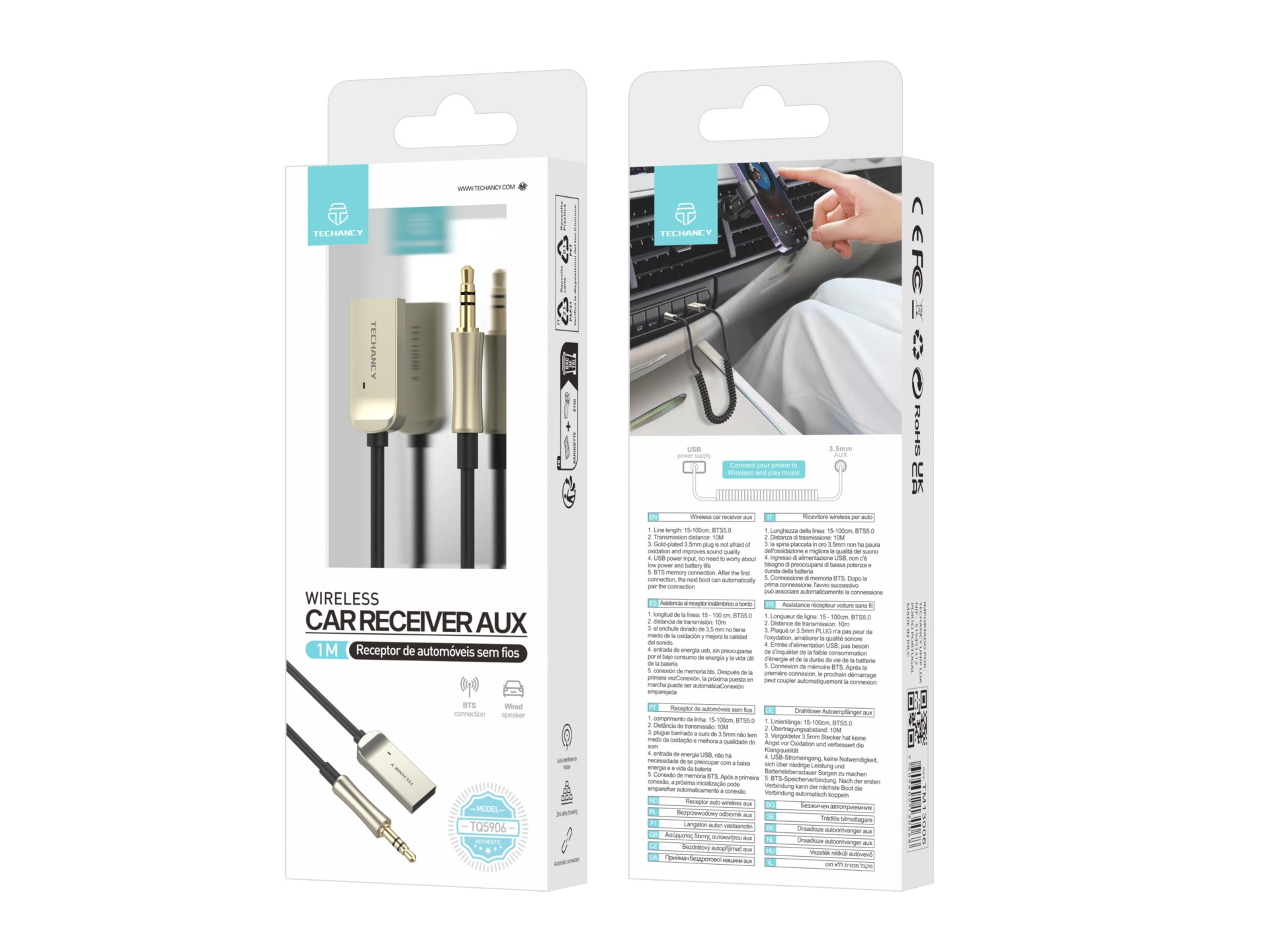 Techancy Recetor De Automóvel Sem Fios TQ5906, Ligação De Memória Bluetooth 5.0, Recetor De Áudio AU