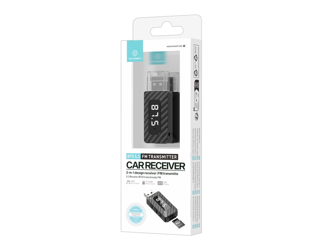 Techancy Bts 5.3 Fm Receiver/Transmitter Tq5907, Supports Tf Card Reading, Usb Power Supply, 3.5mm A