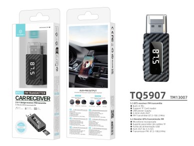 Techancy Bts 5.3 Fm Receiver/Transmitter Tq5907, Supports Tf Card Reading, Usb Power Supply, 3.5mm A