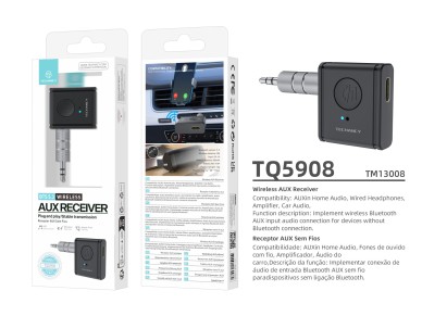 Techancy Receptor AUX Sem Fios TQ5908 Bluetooth 5.3, Audio Carro, Som Casa, Auriculares, Compacto e 
