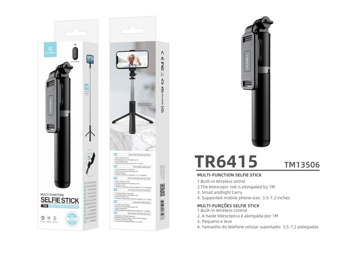 Techancy Multifunctional Selfie Stick TR6415, Wireless Control, 100cm Retractable, Compact and Easy