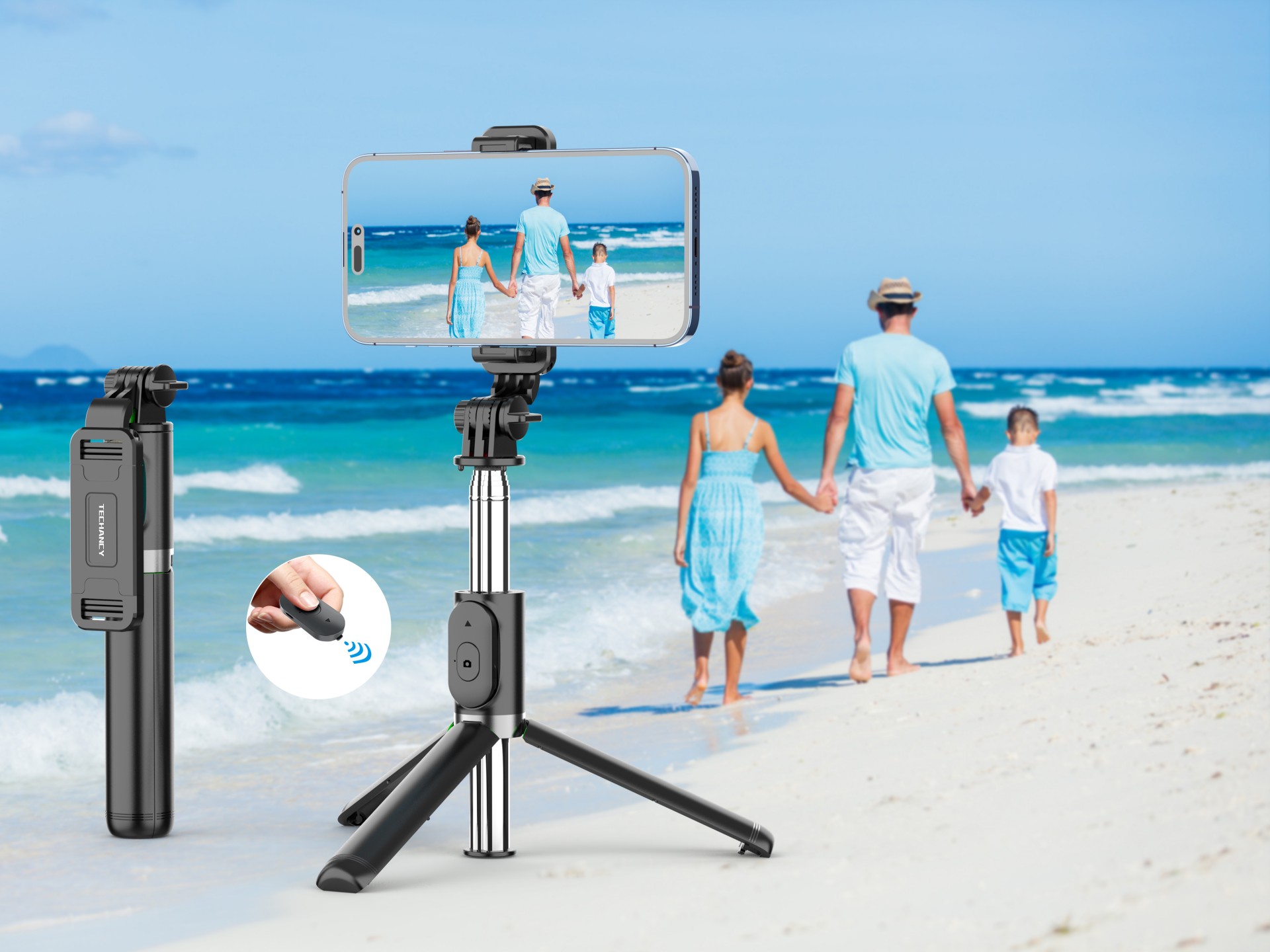 Techancy Multifunctional Selfie Stick TR6415, Wireless Control, 100cm Retractable, Compact and Easy