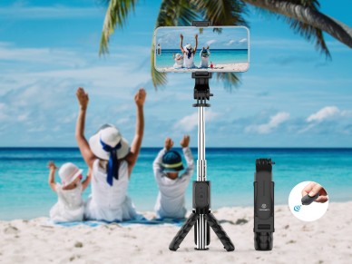 Techancy Multi-function mini selfie stick, TR6416, with wireless control, triangular stand, easy to Techancy Multi-function mini selfie stick, TR6416, with wireless control, triangular stand, easy to