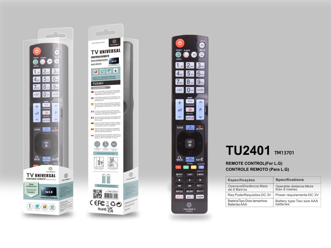 Techancy Controlo Remoto Do Televisor TU2401, Alcance Sem Fios De 8m, Compatível Com Televisores Lg