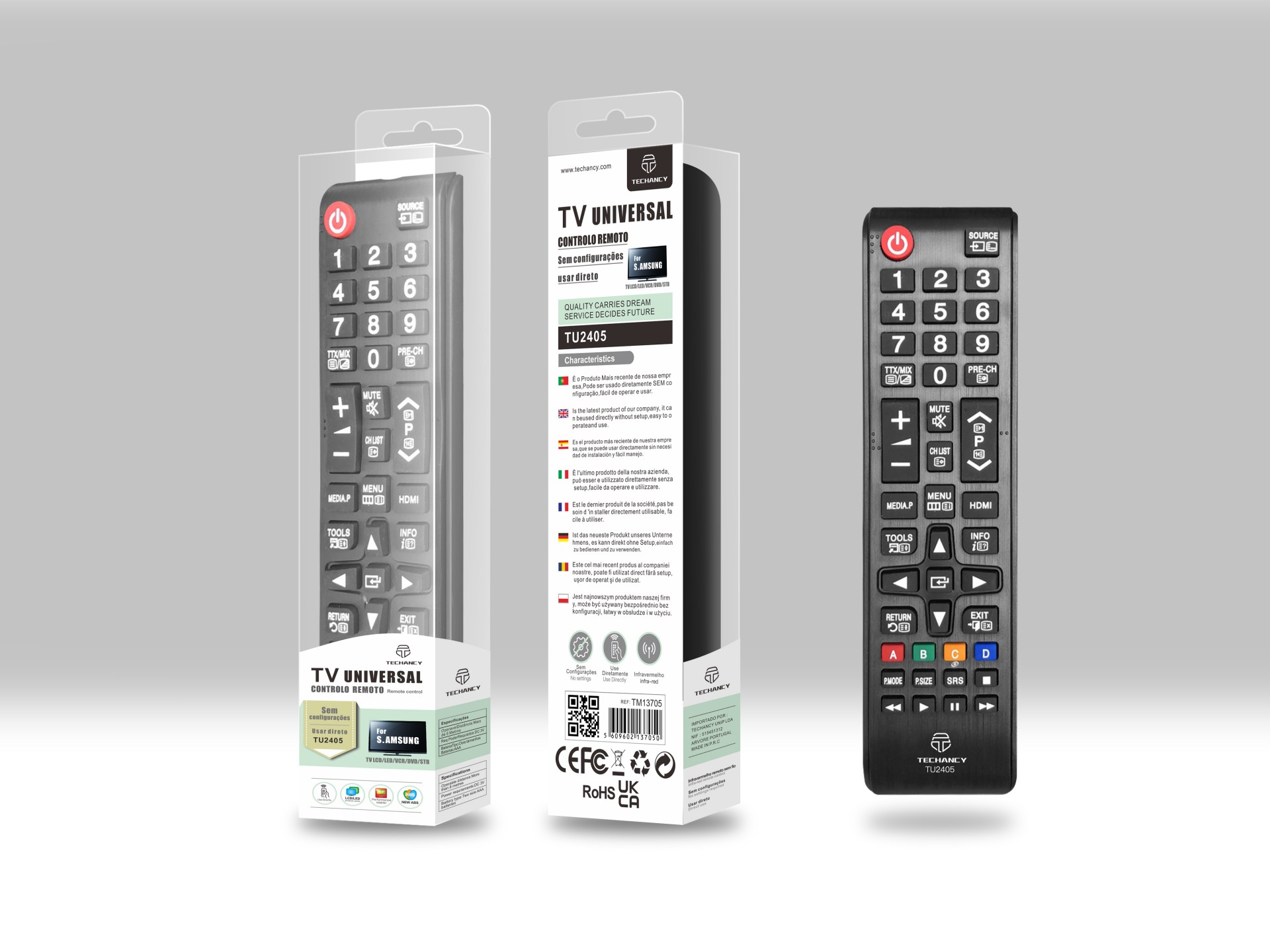 Techancy Controlo Remoto Do Televisor TU2405, Alcance Sem Fios De 8m, Compatível Com Televisores Sa